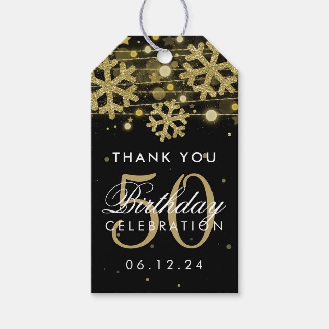 Étiquettes-cadeau Gold Black 50e anniversaire Merci Parties scintill (Devant)