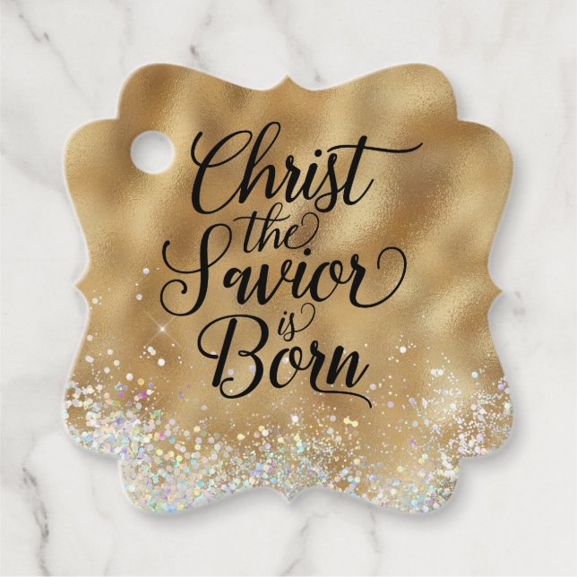 Étiquettes Cadeau Gold Christ le Sauveur Noël chrétien (Devant)