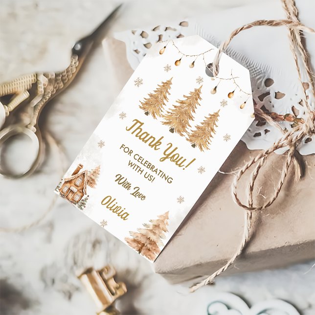 Étiquettes-cadeau Gold Christmas Tree fête d'anniversaire (Créateur téléchargé)