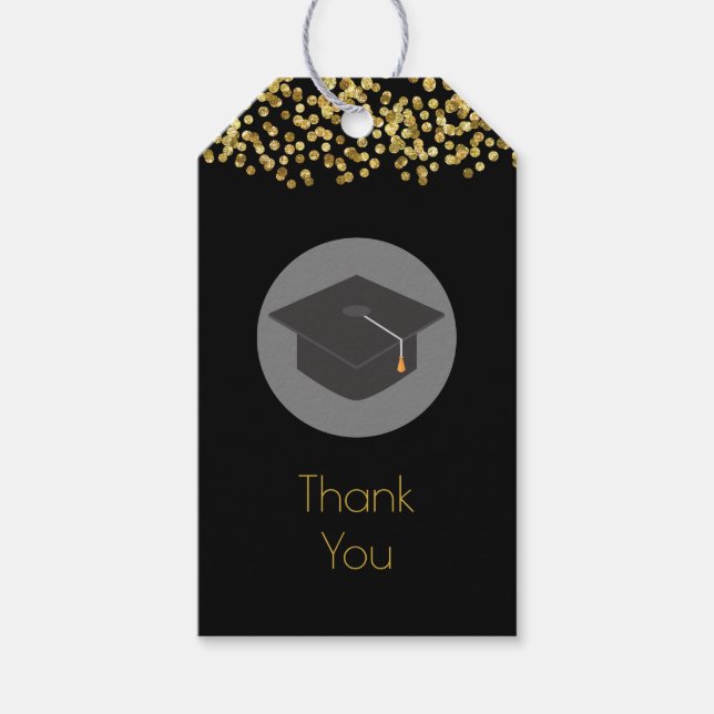 Étiquettes-cadeau Gold Confetti & Graduation CapMerci (Devant)