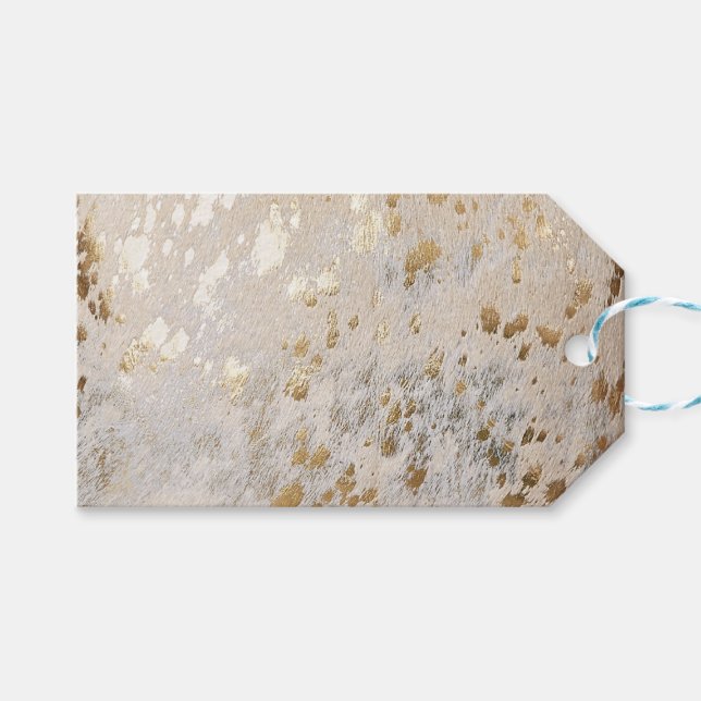 Étiquettes-cadeau Gold Cowhide Print Metallic (Devant (Horizontal))