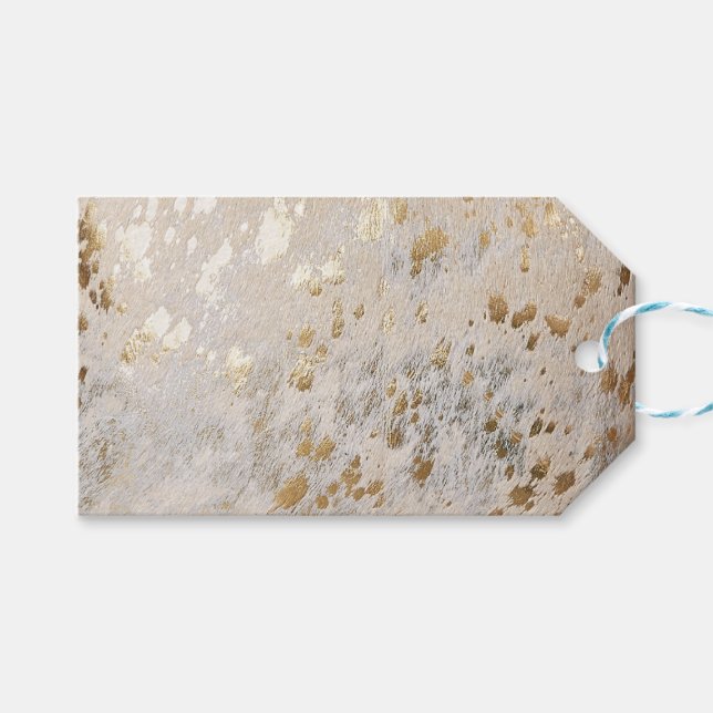 Étiquettes-cadeau Gold Cowhide Print Metallic (Devant (Horizontal))