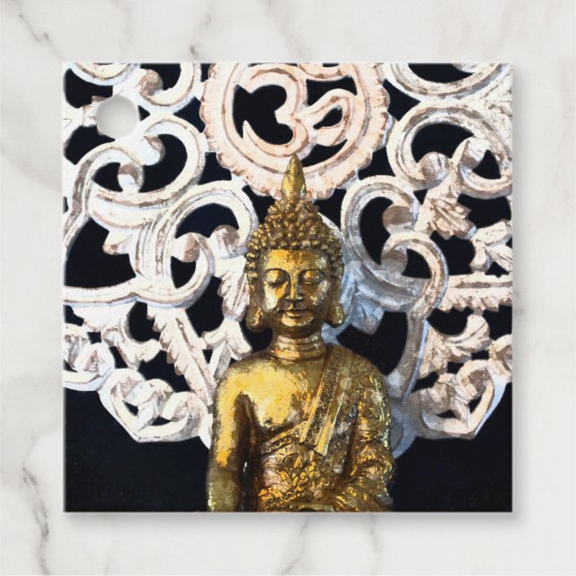 Étiquettes Cadeau Gold Earth Buddha OM Aum Mantra Ajna Méditation (Devant)