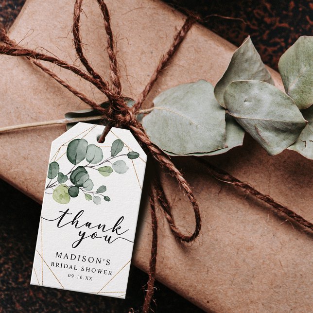 Étiquettes-cadeau Gold Eucalyptus Fête des mariées verte Favoriser (Gold Eucalyptus Greenery Bridal Shower Favor Gift Tags)