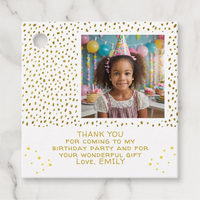 Étiquettes Cadeau Gold Faux Parties scintillant Anniversaire fille M (Devant)
