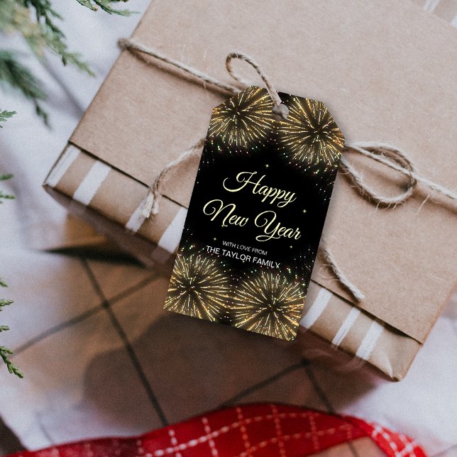 Étiquettes-cadeau Gold Fireworks 2024 Bonne année (Gold Fireworks 2024 Happy New Year Gift Tags)