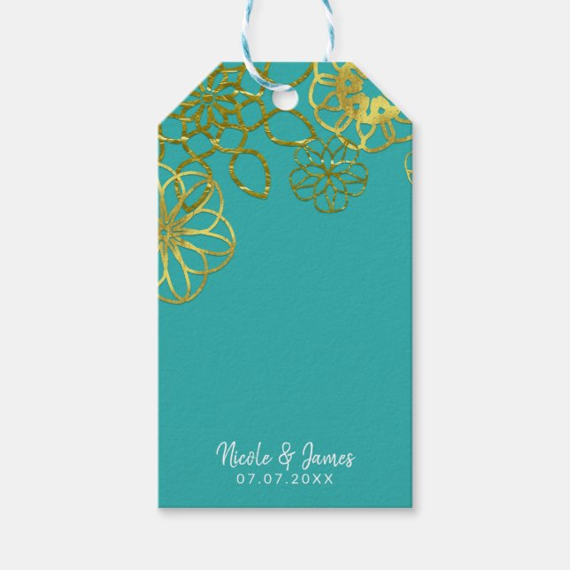 Étiquettes-cadeau Gold Floral Mandalas Mariage Fête des mariées (Devant)
