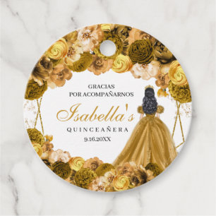 Étiquettes Cadeau Gold Floral Quinceanera Cercle Favoriser les étiqu