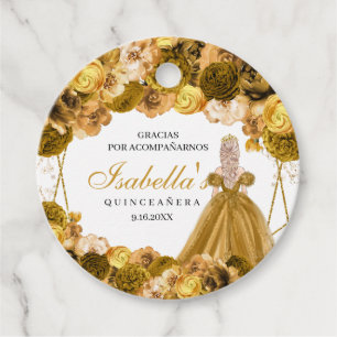 Étiquettes Cadeau Gold Floral Quinceanera Cercle Favoriser les étiqu