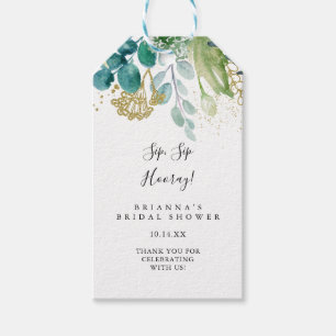 Étiquettes-cadeau Gold Floral Tropical Sip Sip Hooray Fête des marié