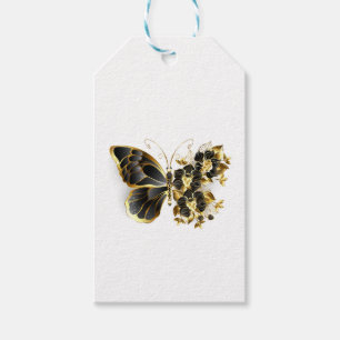 Étiquettes-cadeau Gold flower Butterfly with Black Orchid
