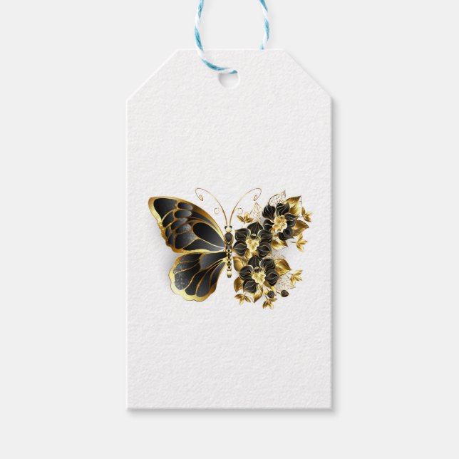 Étiquettes-cadeau Gold flower Butterfly with Black Orchid (Devant)