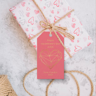 Étiquettes-cadeau Gold Foil Coeur géométrique Saint-Valentin