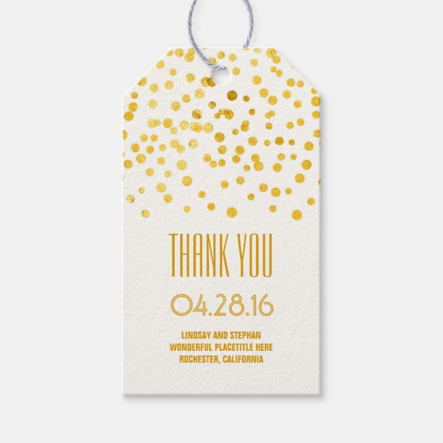 Étiquettes-cadeau Gold Foil Confetti Mariage élégant (Devant)