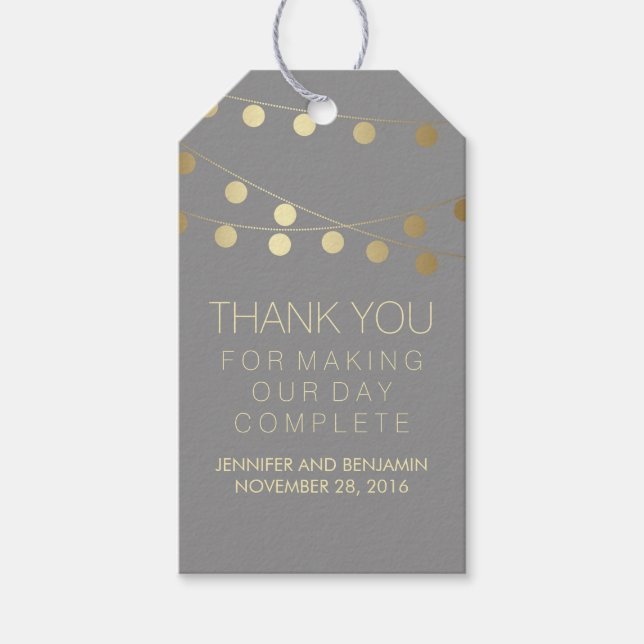 Étiquettes-cadeau Gold Foil String Lumières Mariage élégant (Devant)