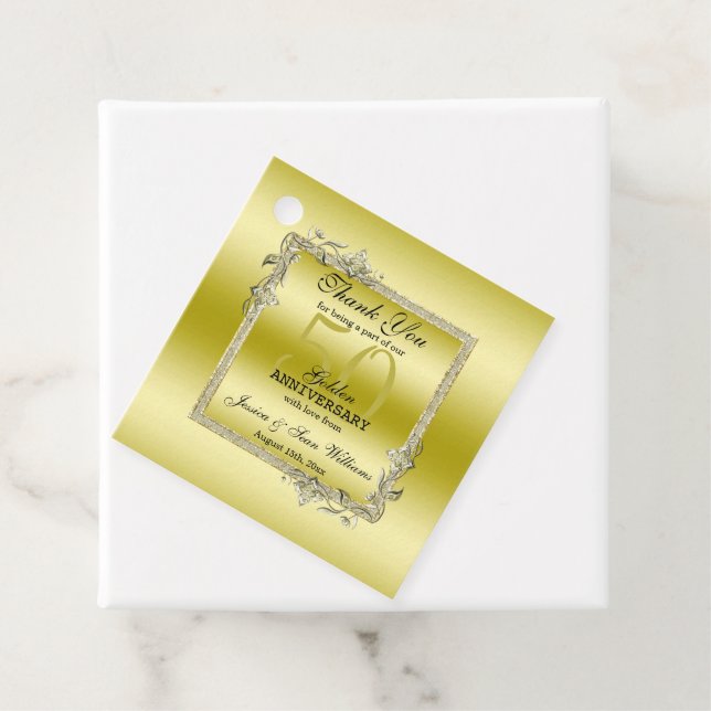 Étiquettes Cadeau Gold Gem & Parties scintillant 50e Anniversaire du (En situation)