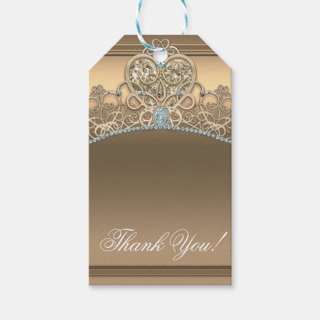 Étiquettes-cadeau Gold Glam Princess Heart Tiara fête d'anniversaire (Devant)