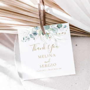 Étiquettes Cadeau Gold Green Eucalyptus Mariage Merci Favoriser Tags