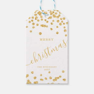 Étiquettes-cadeau Gold Holiday Parties scintillant de Noël Confetti