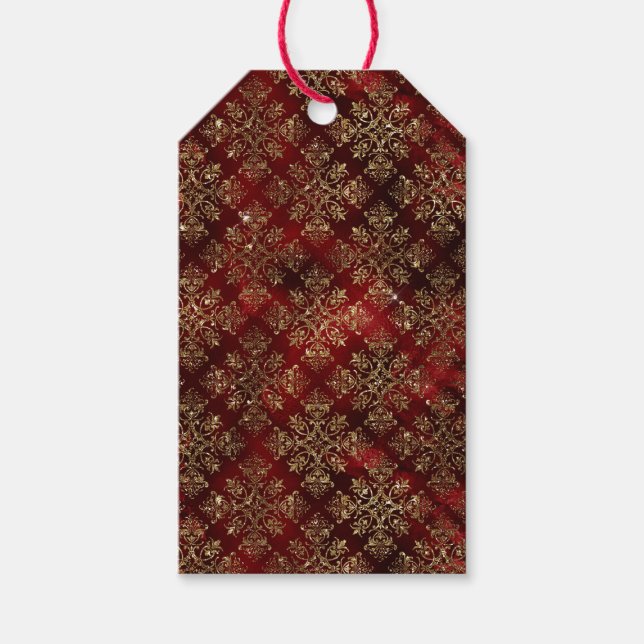 Étiquettes-cadeau Gold Holiday Sparkle Elegant Damask (Devant)
