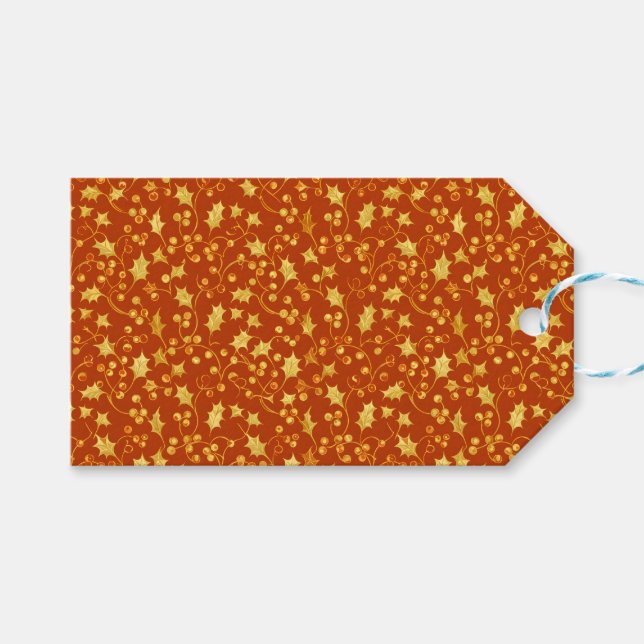 Étiquettes-cadeau Gold Holly (Devant (Horizontal))