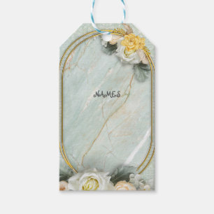 Étiquettes-cadeau Gold Mandala arrière - plan avec White Roses Tags