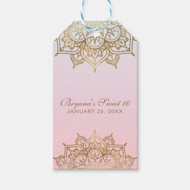 Étiquettes-cadeau Gold Mandala Peach Moderne Mariage Pink Favoriser (Devant)