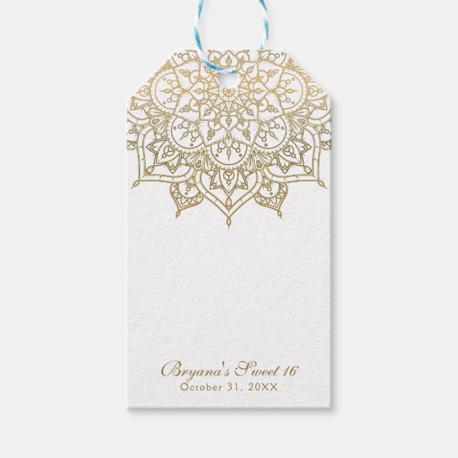 Étiquettes-cadeau Gold Mandala White Classy Modern Wedding Favoriser (Devant)