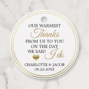 Étiquettes Cadeau GOLD Mariage Coeur le plus chaud Merci   MERCI