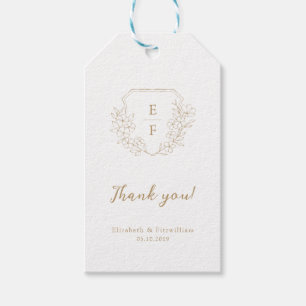 Étiquettes-cadeau Gold Minimal Élégant Cerisier Blossom Monogram Cre