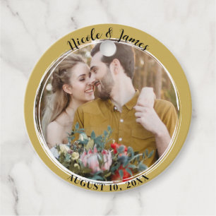 Étiquettes Cadeau Gold Minimal Mariage photo ronde tendance
