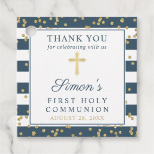 Étiquettes Cadeau Gold Navy Blue First Holy Communion Merci