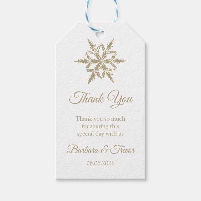 Étiquettes-cadeau Gold Noël Snowflakes Hiver Mariage Merci (Devant)