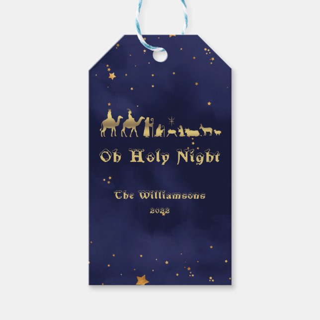 Étiquettes-cadeau Gold Oh Holy Night Starry Ciels Noël (Devant)