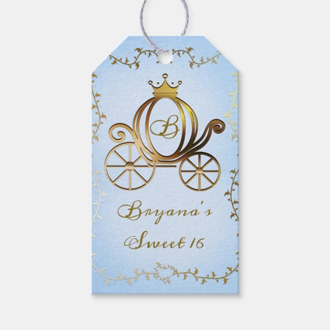 Étiquettes-cadeau Gold Princess Carriage Blue Storybook Royal (Devant)