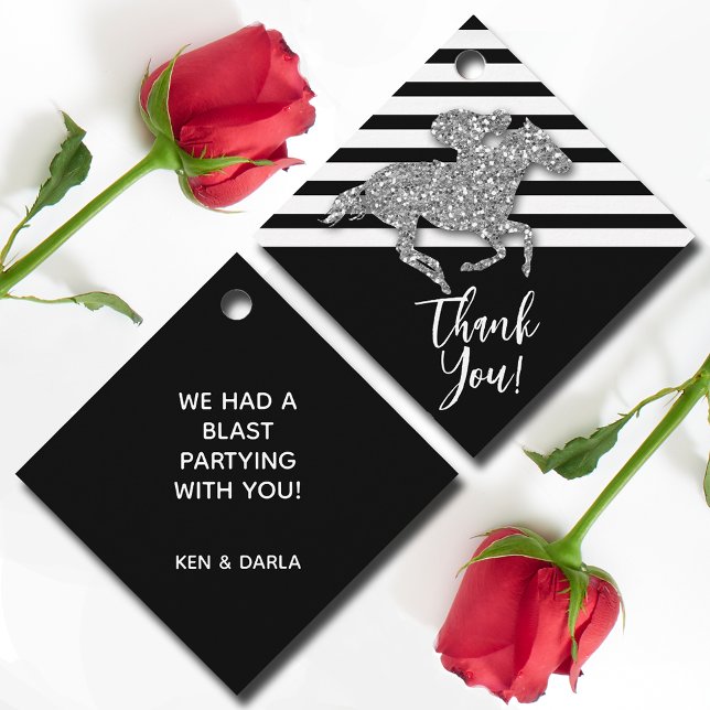 Étiquettes Cadeau Gold Race Horse on Black Stripes Favor Tags (Créateur téléchargé)