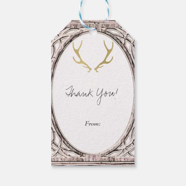 Étiquettes-cadeau Gold Rustic Antlers Glam Farmhouse Wedding Favor (Dos)