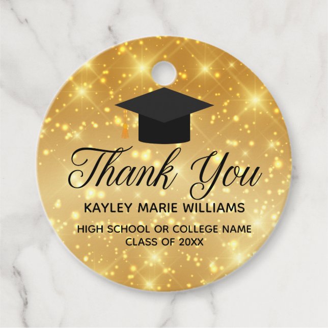 Étiquettes Cadeau Gold Sparkle Graduate Merci Graduate Party (Devant)