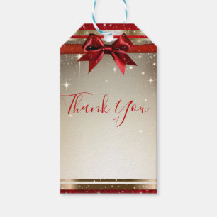 Étiquettes-cadeau Gold Sparkle Red Bow Chic Soirée de vacances éléga