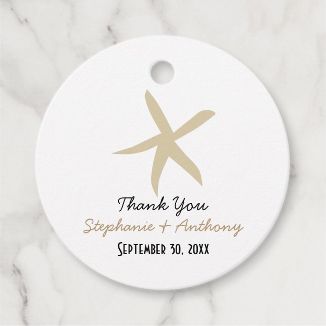 Étiquettes Cadeau Gold Starfish Nautical Beach Merci de mariage (Devant)