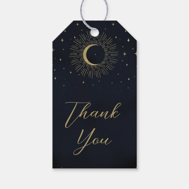 Étiquettes-cadeau Gold Stars Night Celestial Sunburst Moon Mariage (Devant)