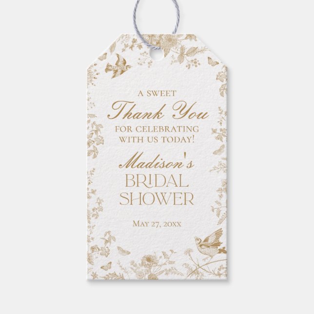 Étiquettes-cadeau Gold Toile De Jouy Fête des mariées Faveurs (Devant)