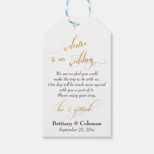 Étiquettes-cadeau Gold Welcome Amour & Gratitude Mariage personnalis