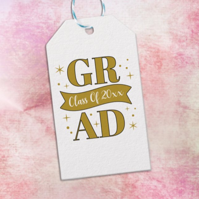 Étiquettes-cadeau Gold & White Graduation Party (Créateur téléchargé)