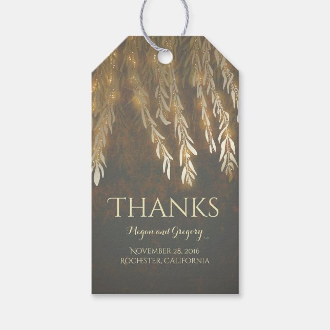 Étiquettes-cadeau Gold Willow Tree Vintage String Lights Mariage (Devant)