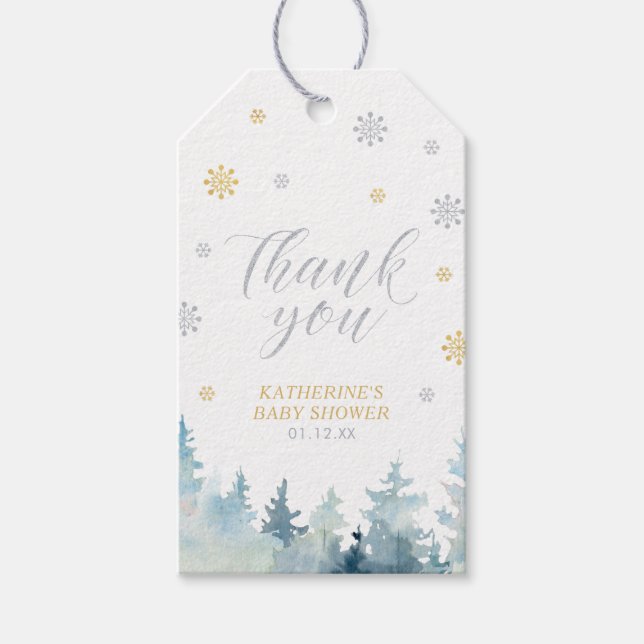 Étiquettes-cadeau Gold Winter Wonderland Baby shower Merci Favoriser (Devant)