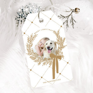 Étiquettes-cadeau Golden Brown Christmas Wreath Photo