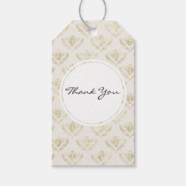 Étiquettes-cadeau Golden Bumble Bee avec un Motif de la Couronne Mer (Devant)