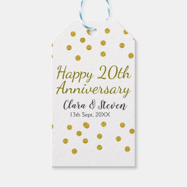 Étiquettes-cadeau Golden dots glitter happy 20th anniversary wedding (Devant)