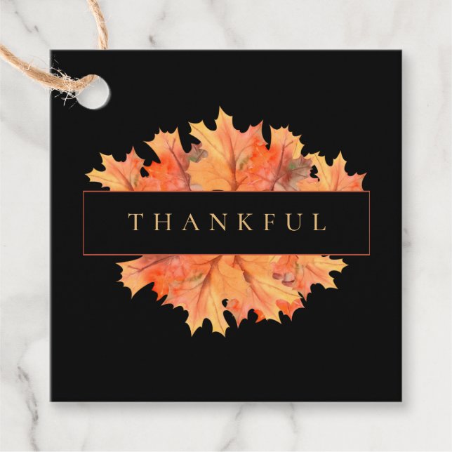 Étiquettes Cadeau Golden Fall Maple Feuilles Custom Black Botanique (Devant)